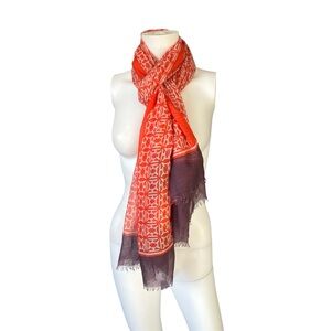 India Hicks Heritage Scarf Colorful Monogram Poppy Red Large Sheer Polyester
